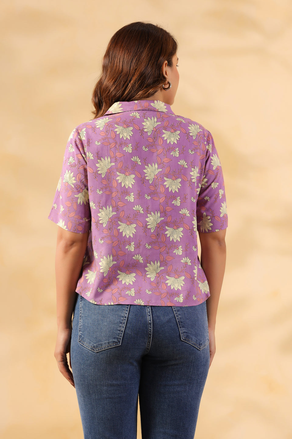 Lavender Floral Print Shirt for Women