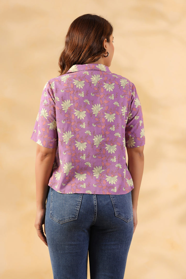 Lavender Floral Print Shirt for Women