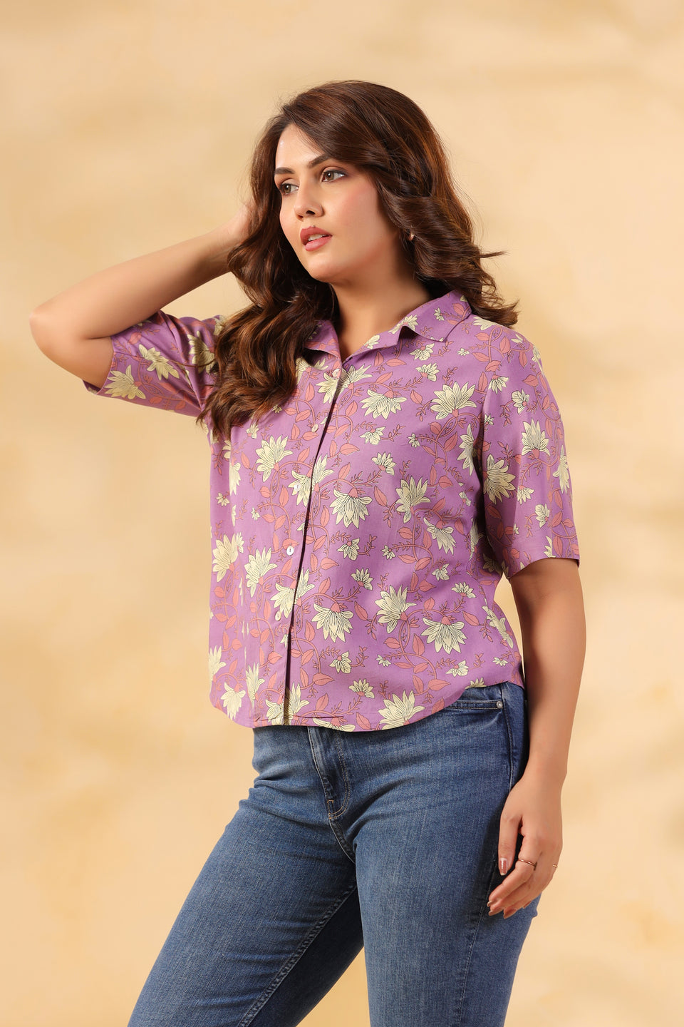 Lavender Floral Print Shirt for Women