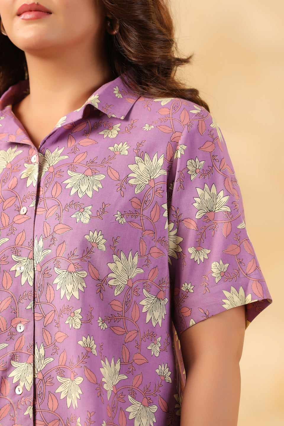 Lavender Floral Print Shirt for Women