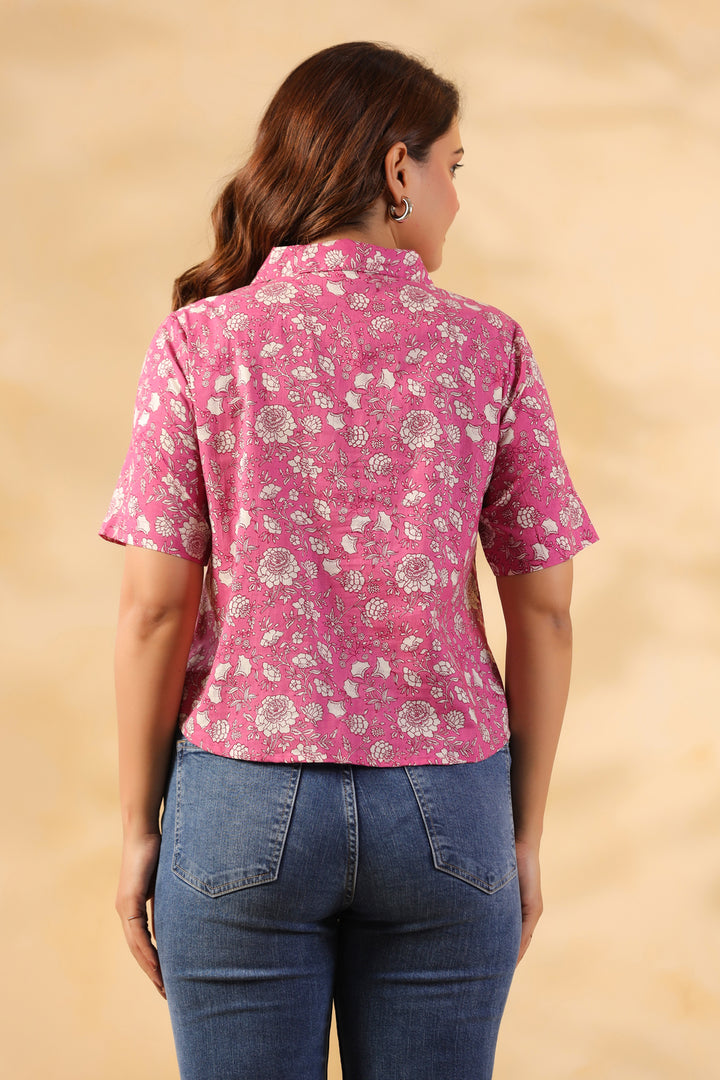 Pink Floral Print Women's Shirt