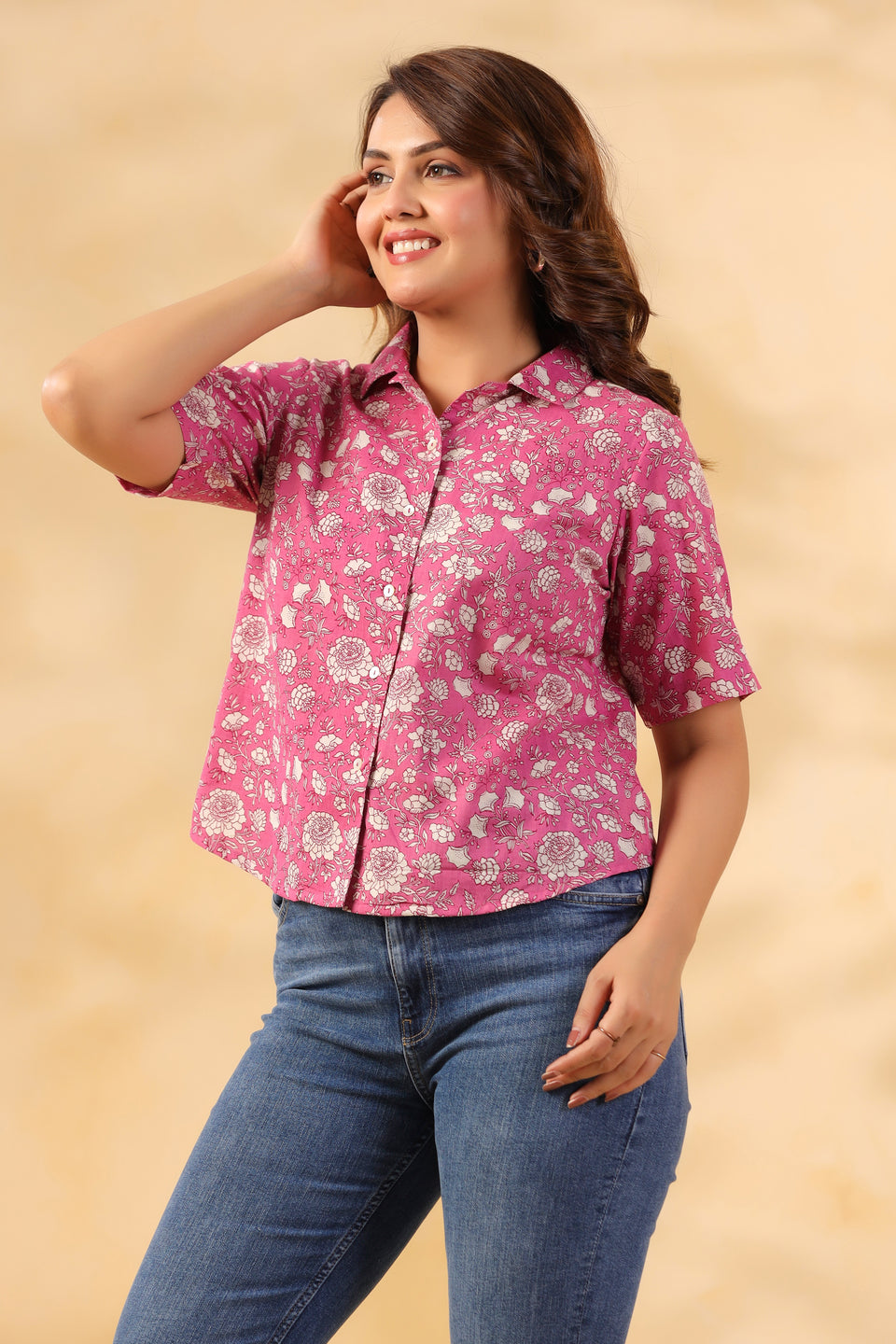 Pink Floral Print Women's Shirt