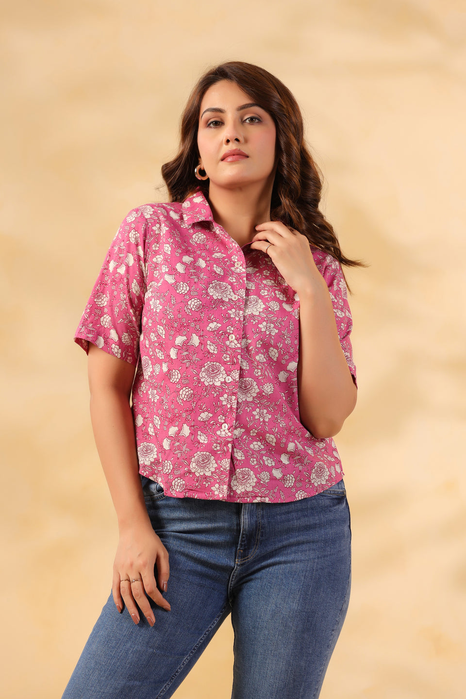 Pink Floral Print Women's Shirt