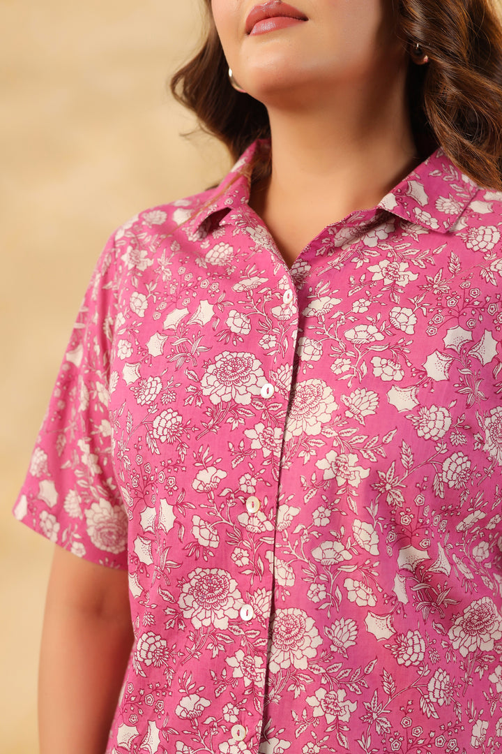 Pink Floral Print Women's Shirt