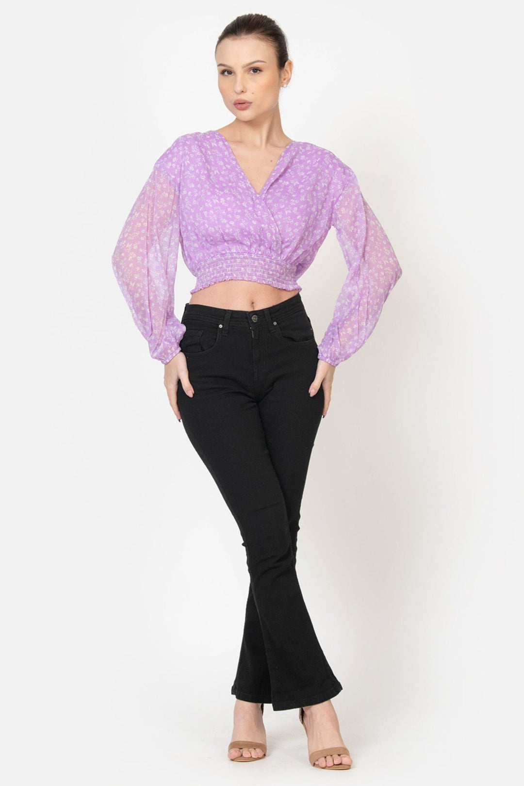 Lavender Chiffon Crop Top Full Front