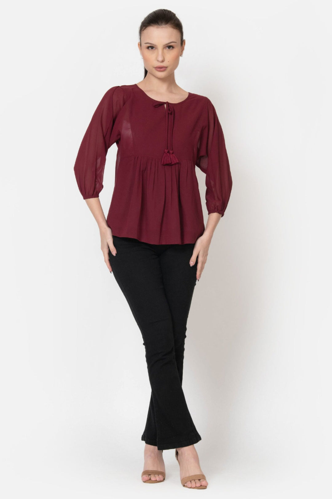 Cardinal Red Georgette Workwear Top Full Front