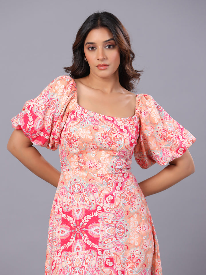 Multi Orange & Pink Abstract Bodycon Dress