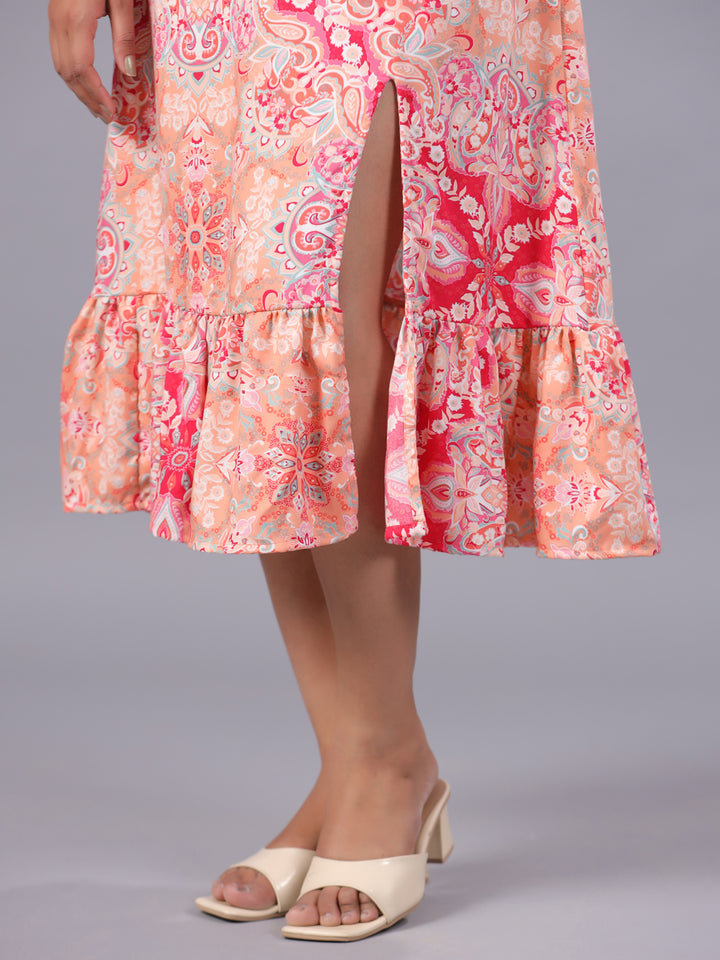 Multi Orange & Pink Abstract Bodycon Dress