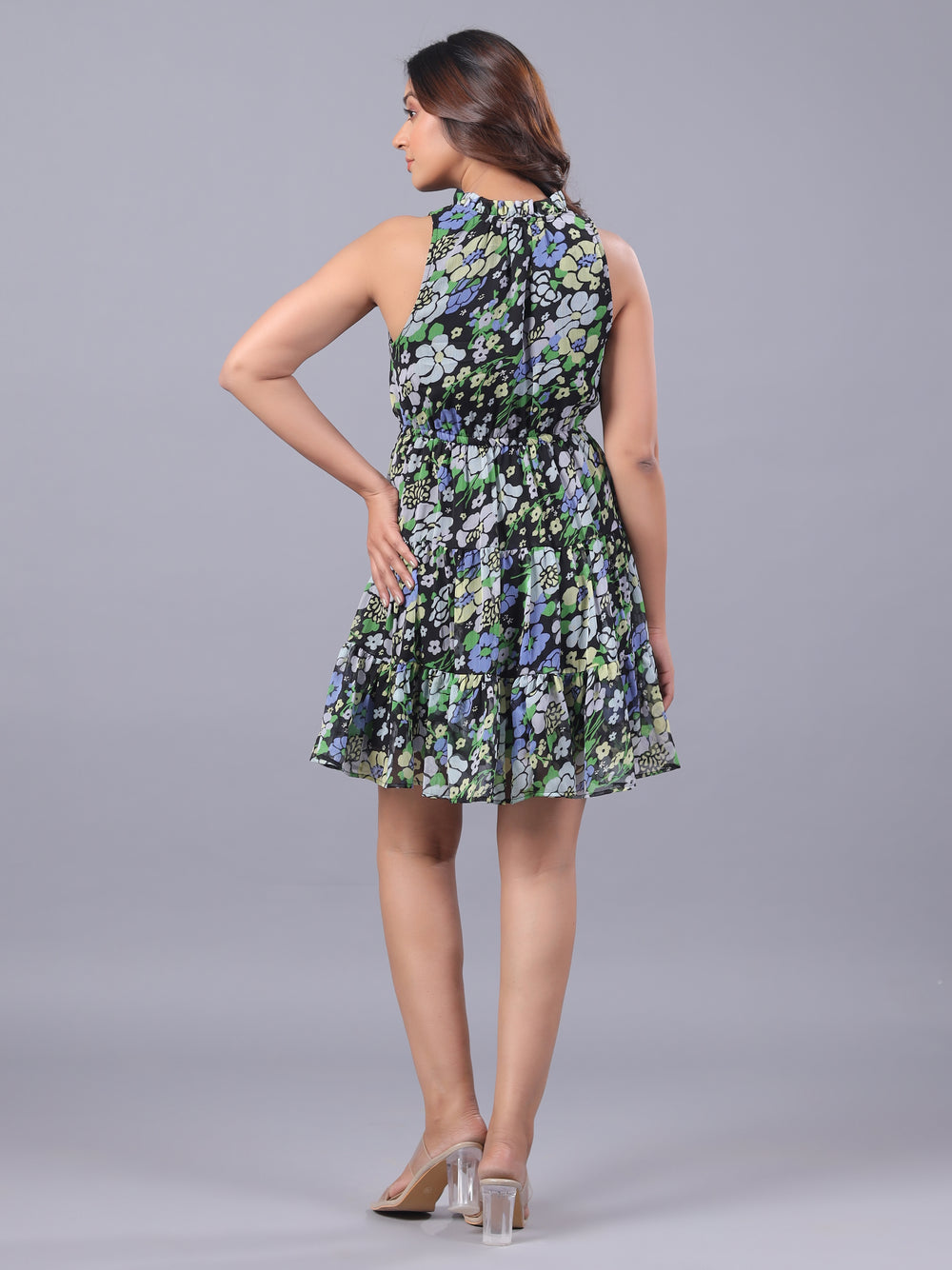 Multicolor Floral Fit and Flare Mini Dress back