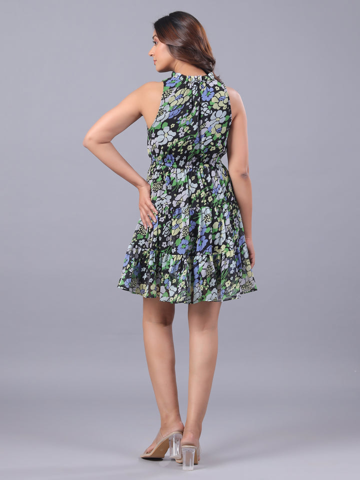 Multicolor Floral Fit and Flare Mini Dress back