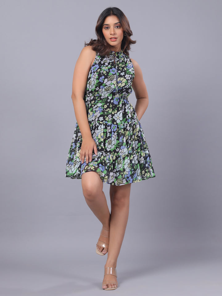 Multicolor Floral Fit and Flare Mini Dress front 1