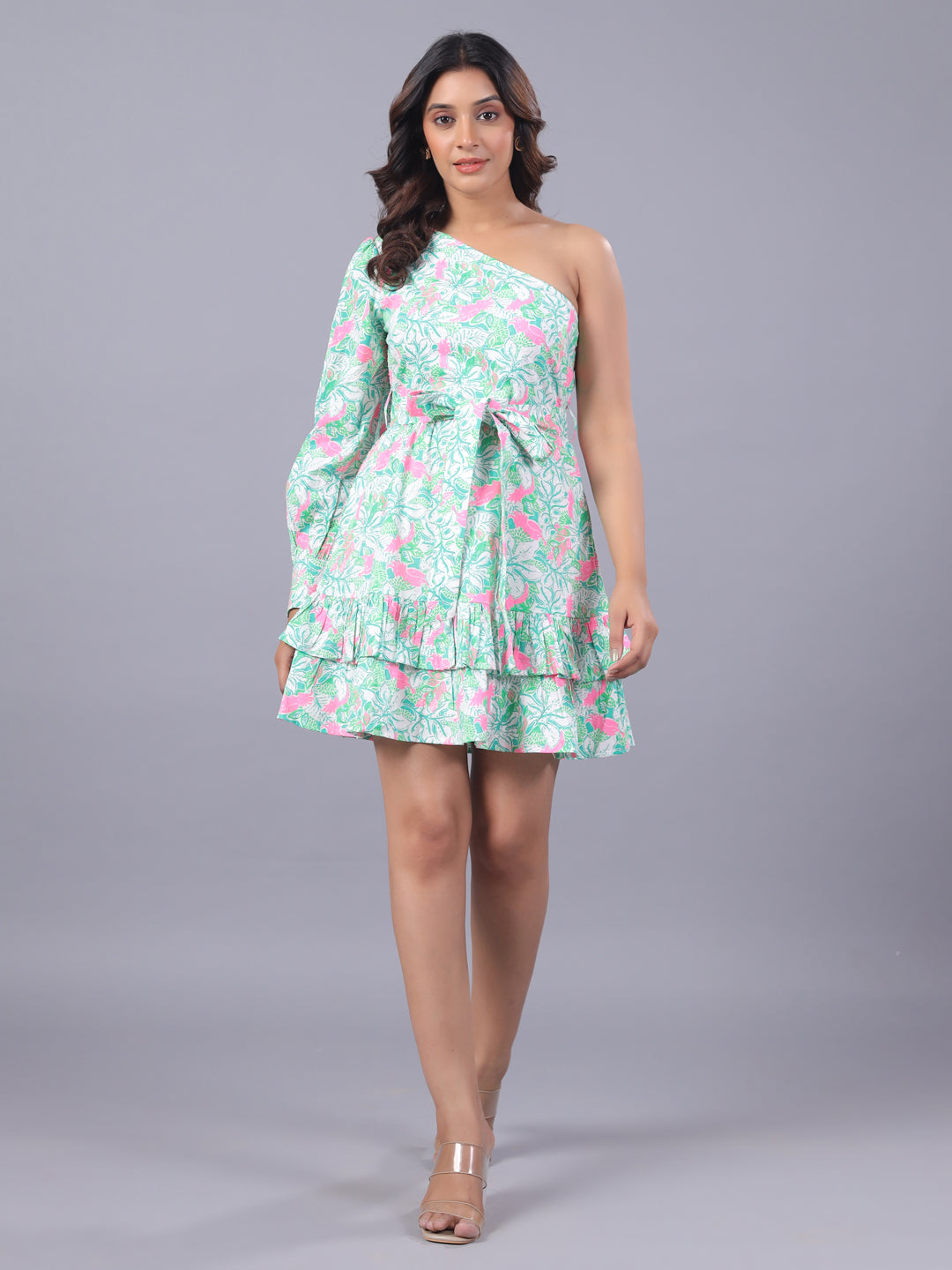 Green Floral Mini Dress Front