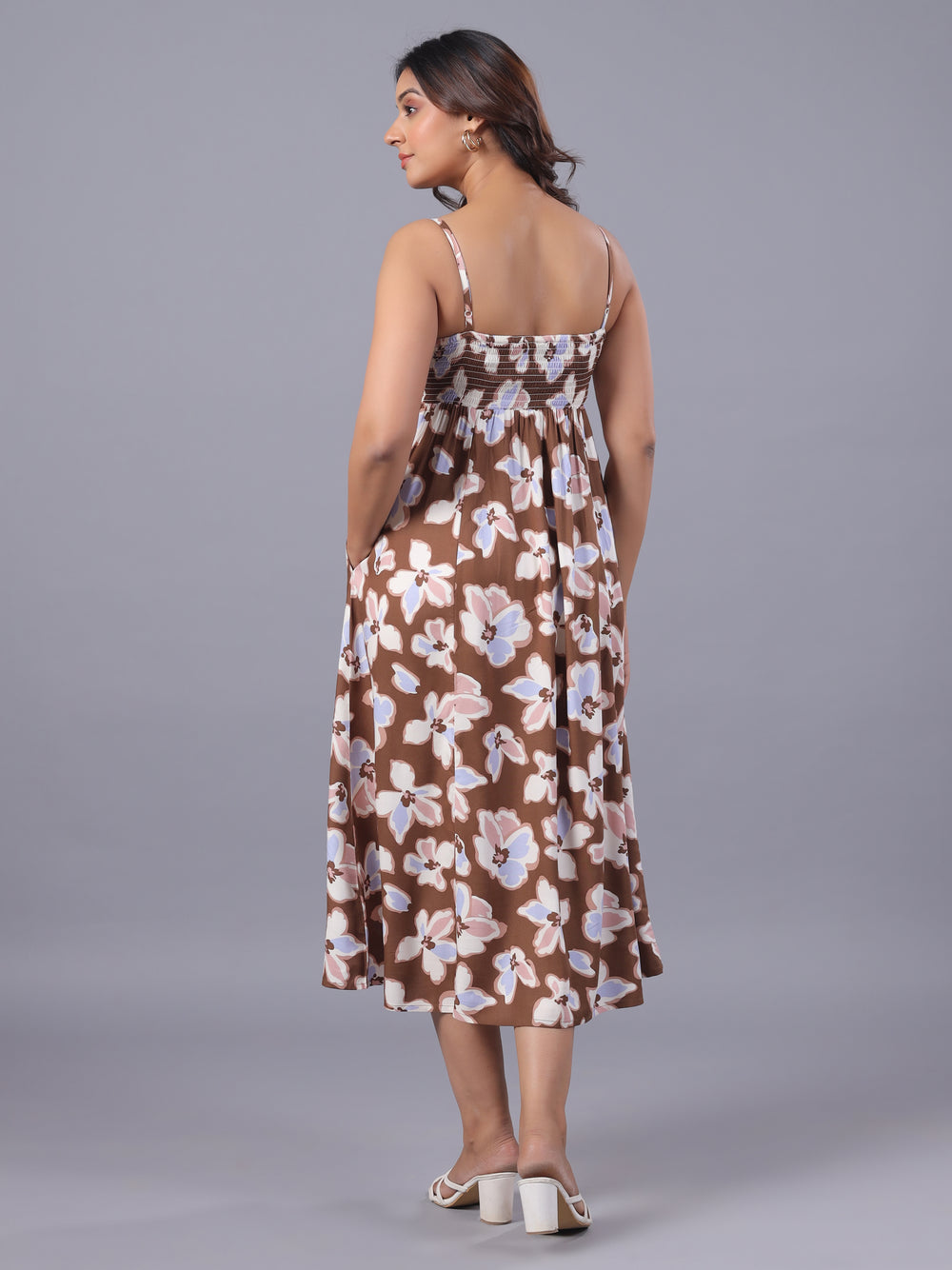 Viscose Floral Flare Midi Dress Back