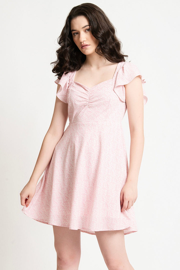 Baby Pink Fit And Flare mini Dress Front