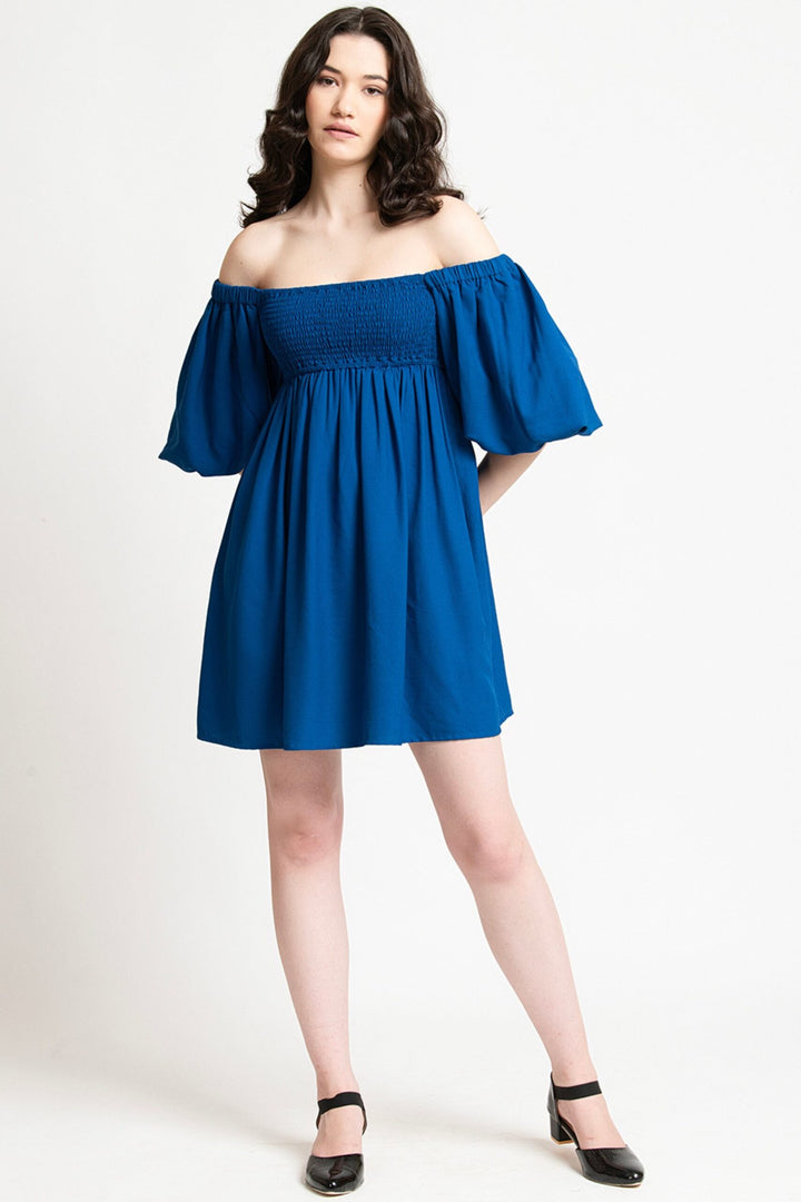 Blue off shoulder Mini Dress Full Front