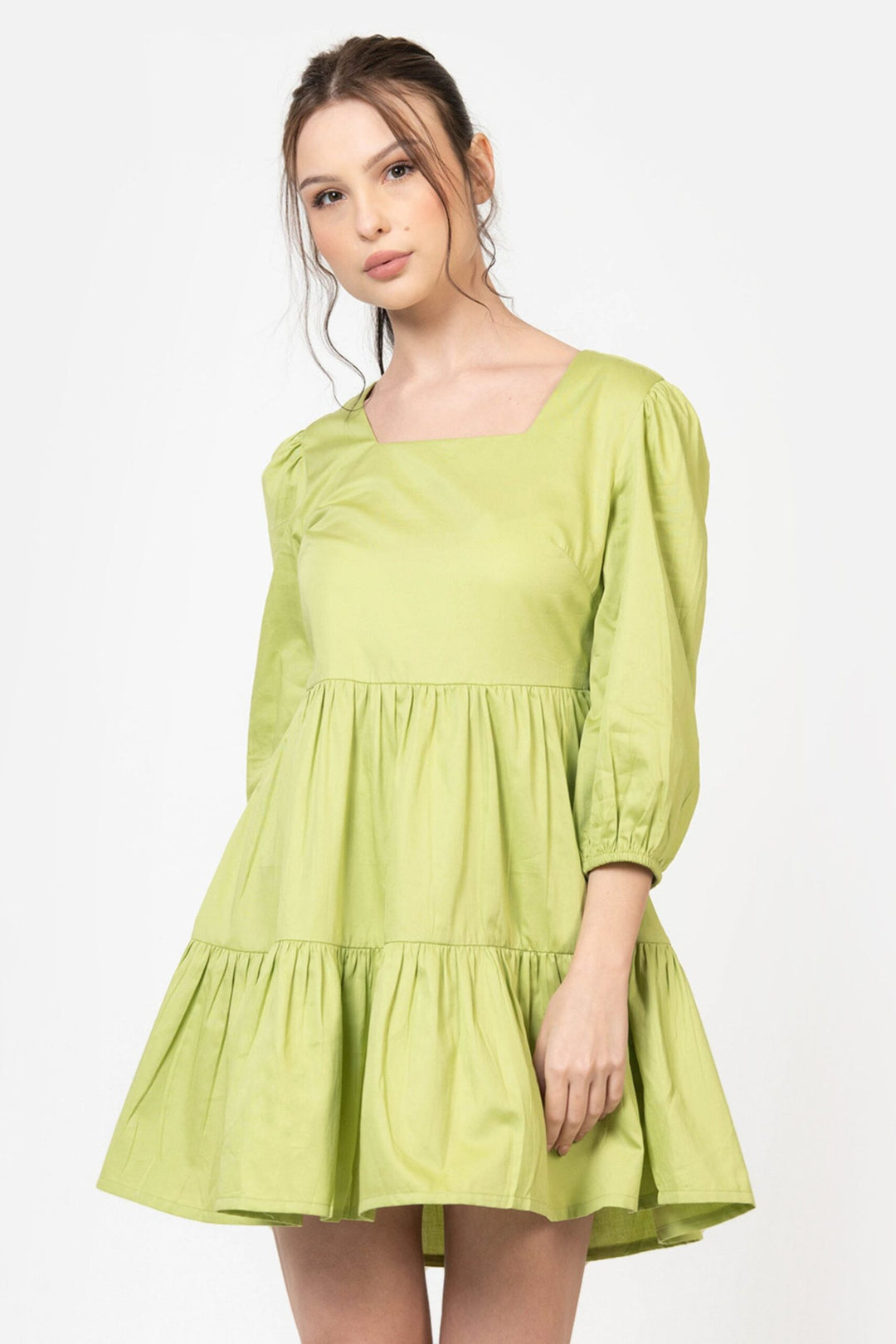 Lime Green Cotton Poplin Mini Dress Front