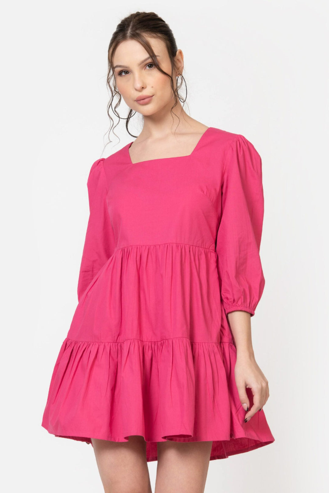 Fuschia Cotton Mini Dress Front