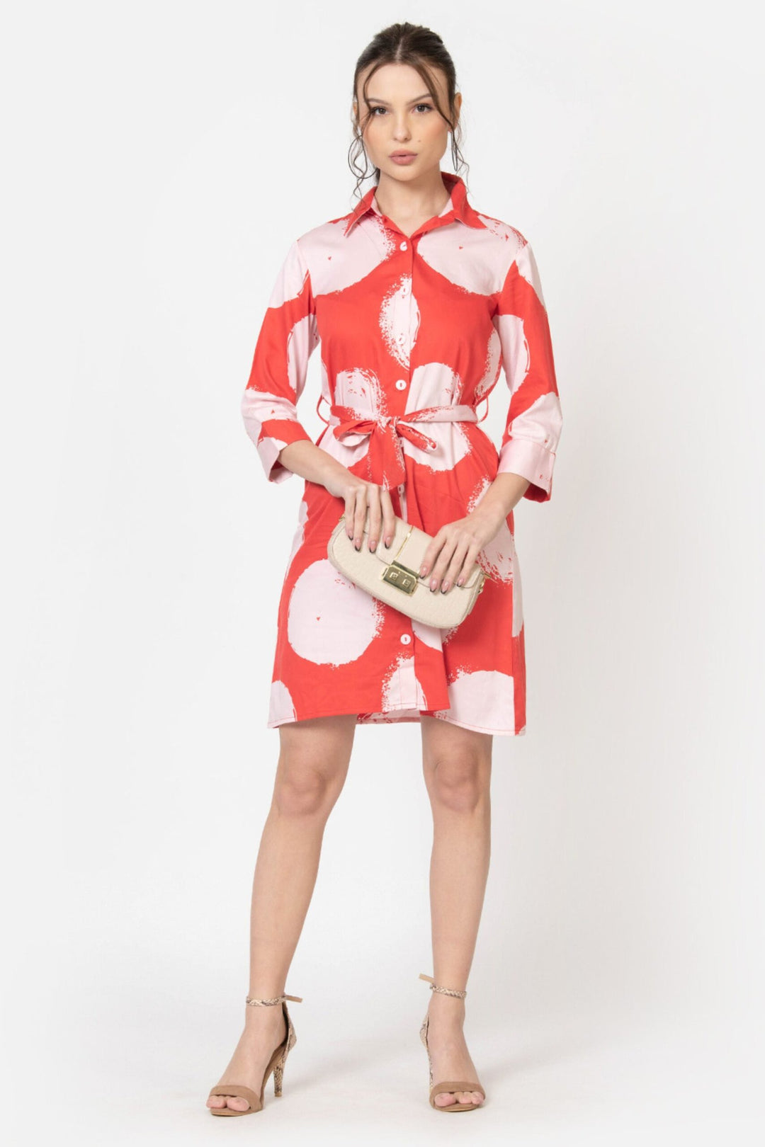 Red Polka Dot Cotton Shirt Dress Front