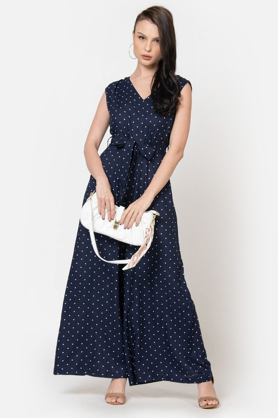 Blue Berry Polka Dot Wide Leg Jumpsuit Full Front