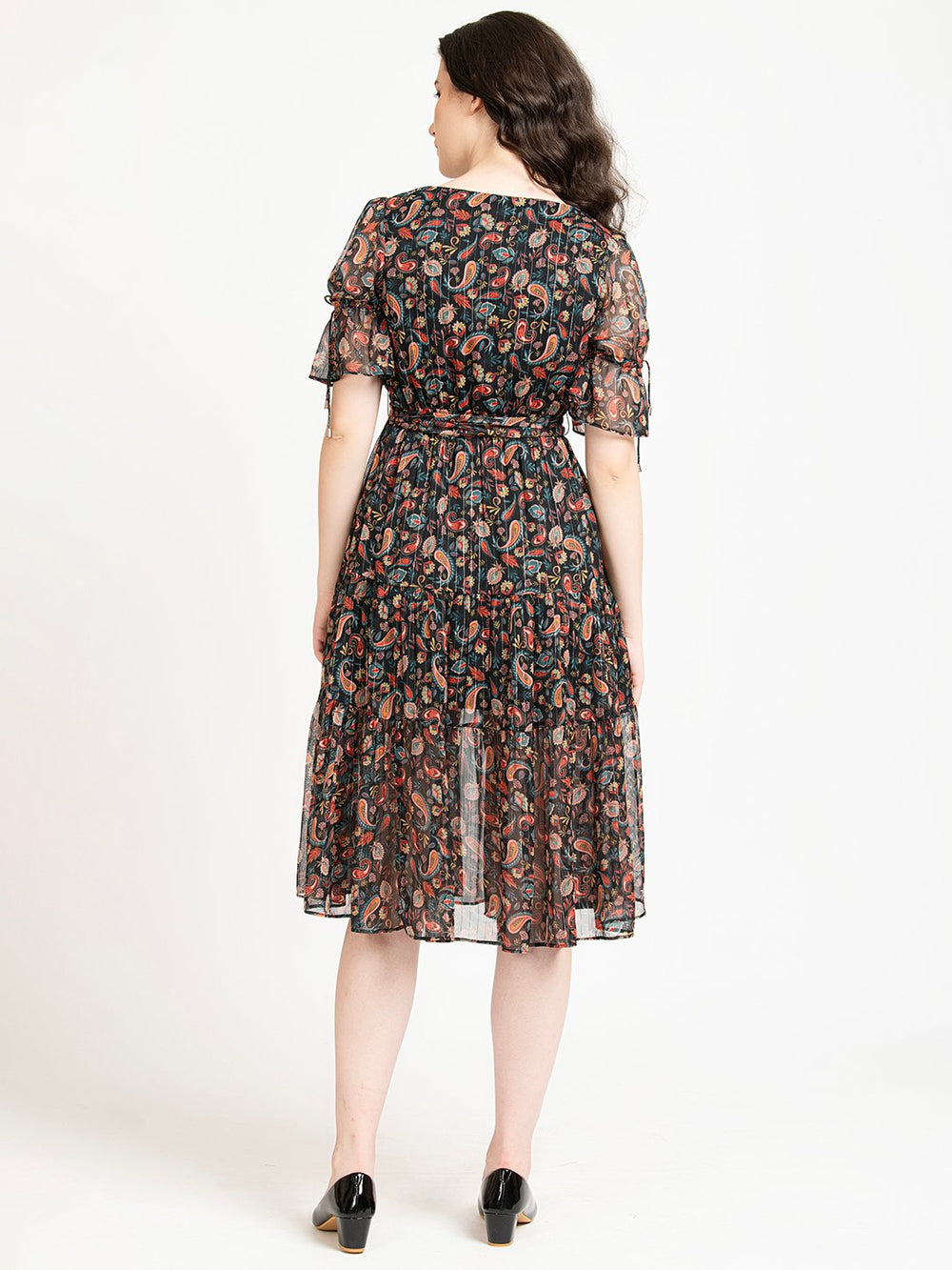 Black Lurex Midi Dress for Women Back