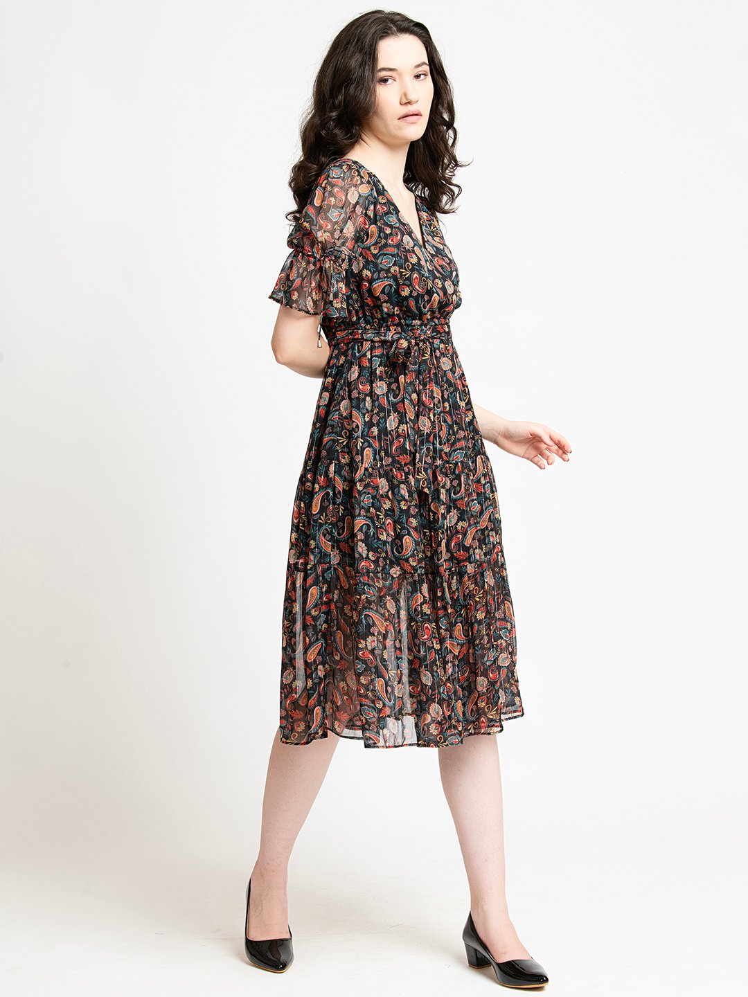 Black Lurex Midi Dress for Women Side2