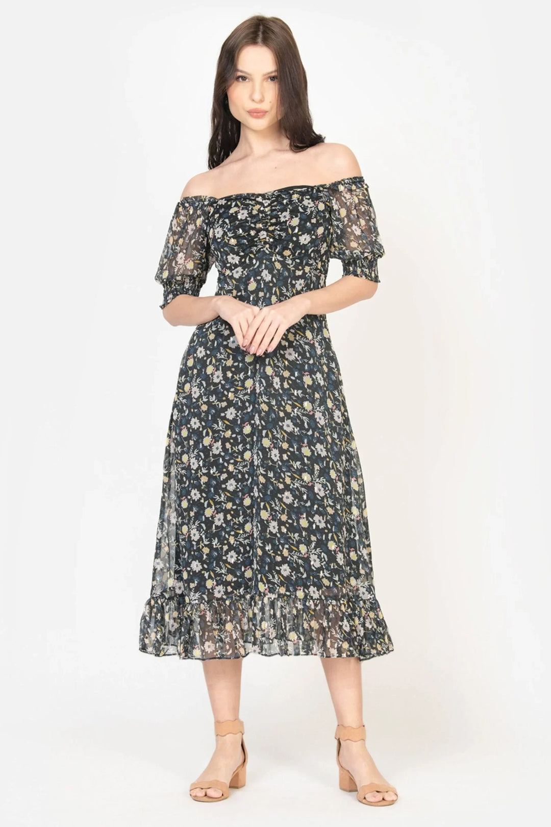 Black Midi Dress for Women Front
