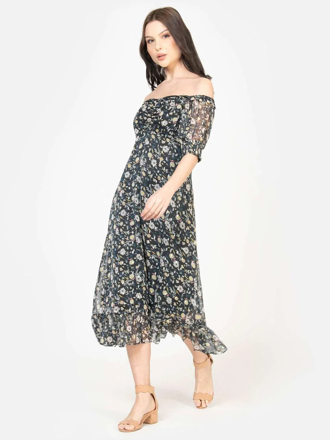 Black Midi Dress for Women Side1