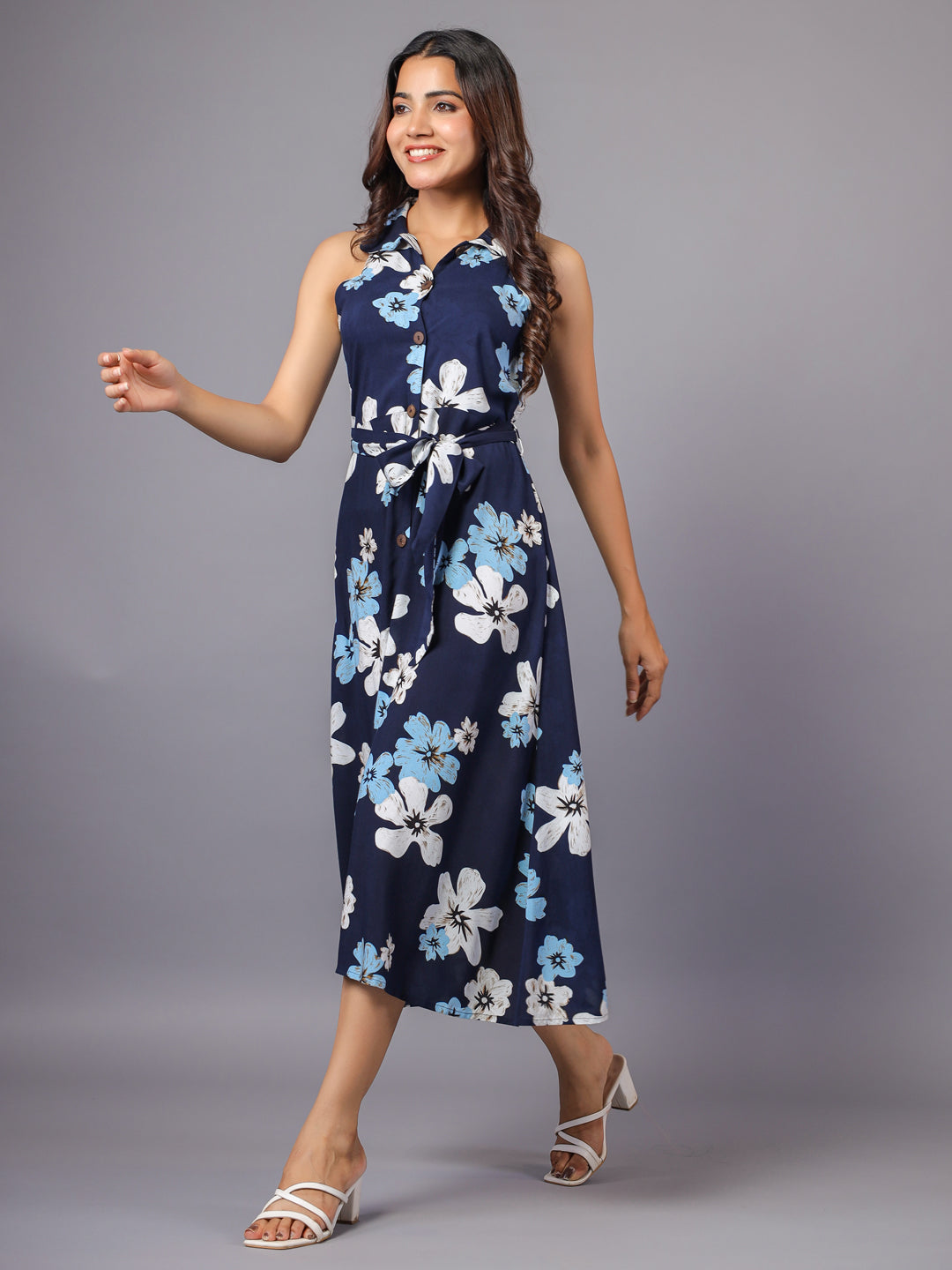 Blue Midi Shirt Dress for womens casual wear Side