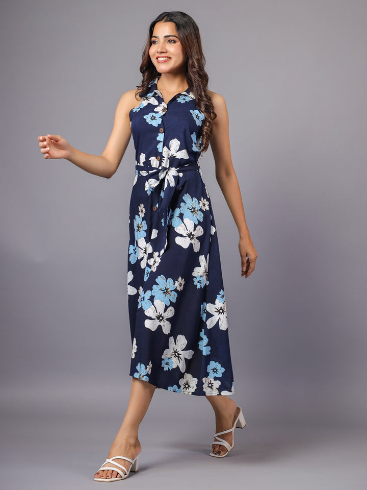 Blue Midi Shirt Dress for womens casual wear Side