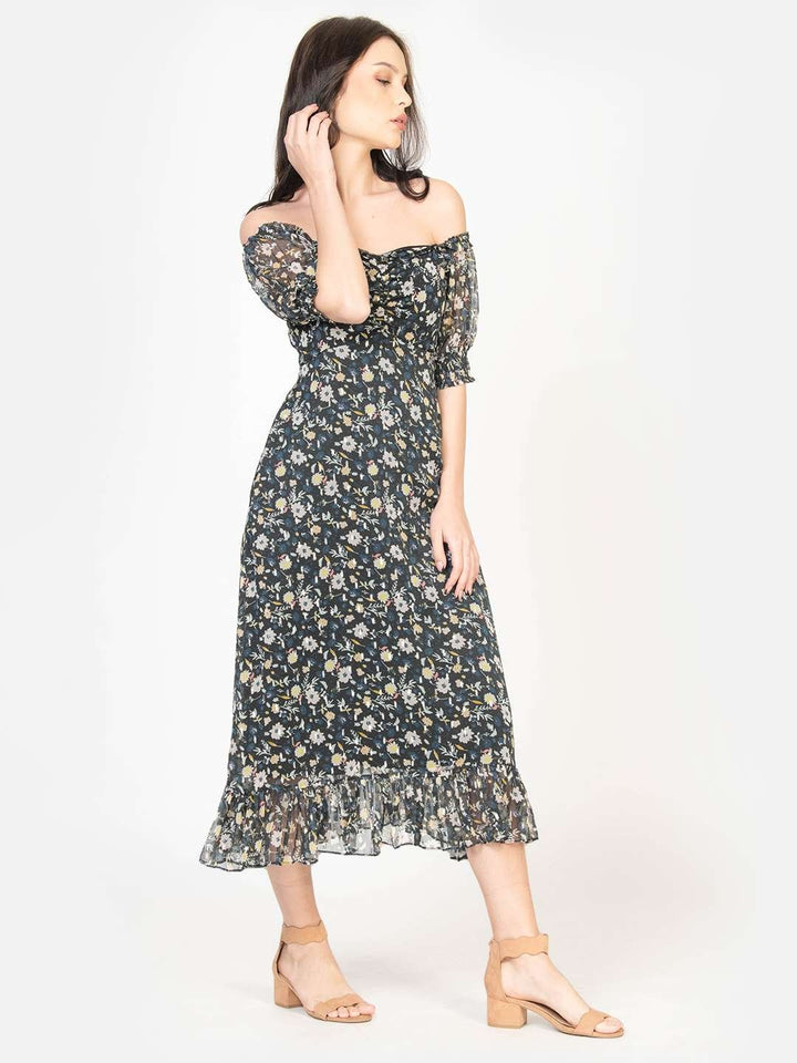 Black Chiffon Lurex Midi Dress Side2