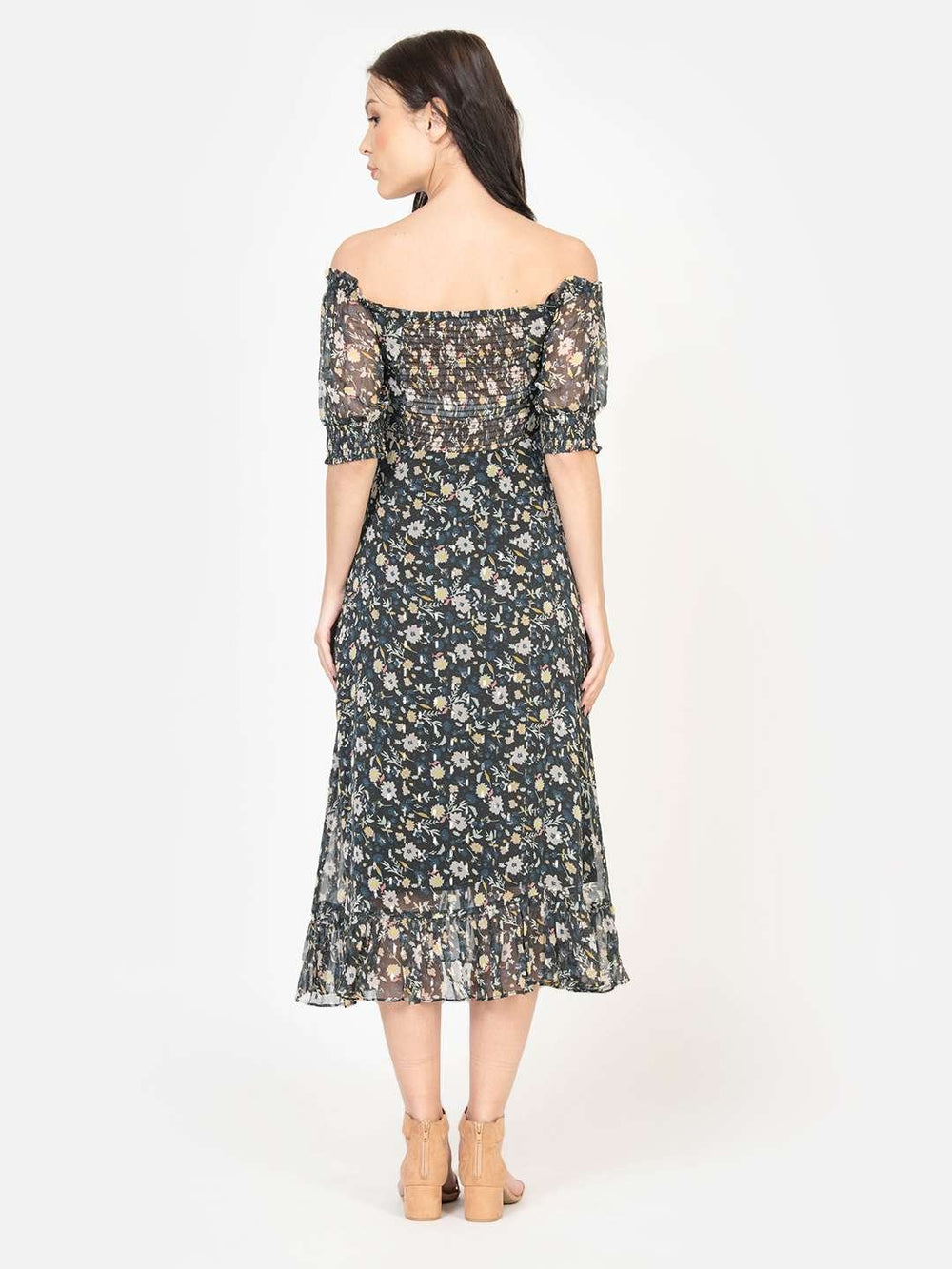 Black Chiffon Lurex Midi Dress Back