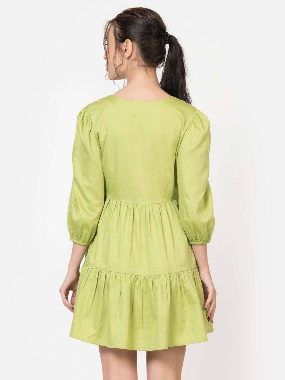 Lime Green Cotton Poplin Mini Dress Back