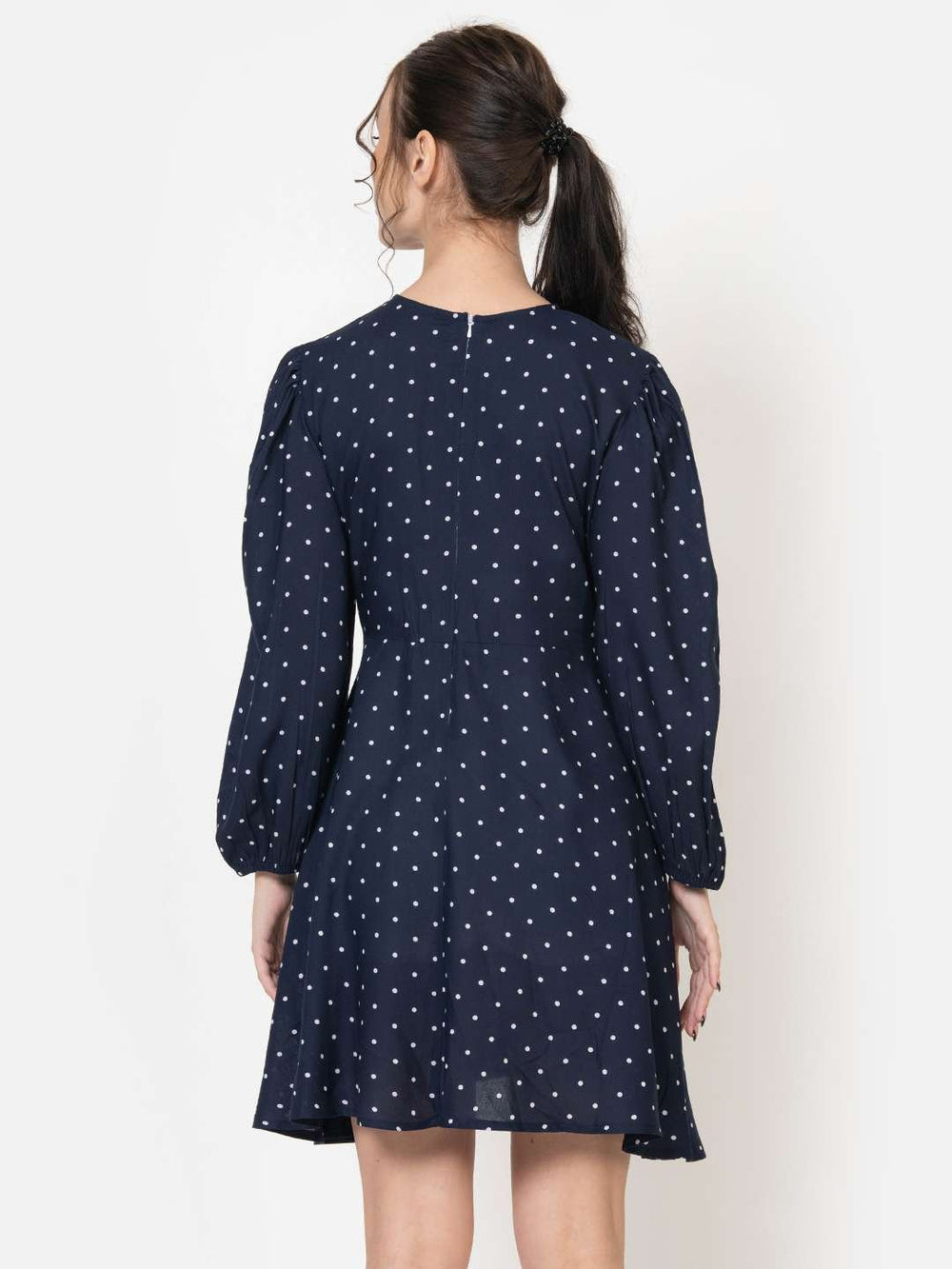 Blue Polka Dot Mini Dress Back
