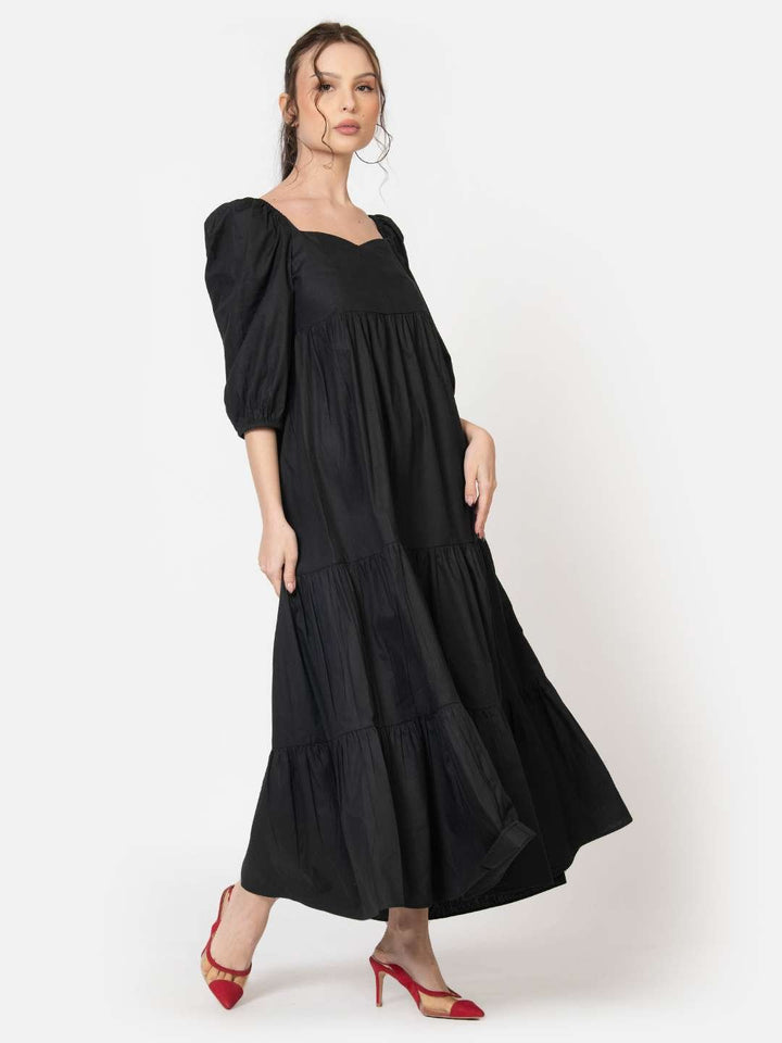 Black Cotton Poplin Maxi Dress Side2