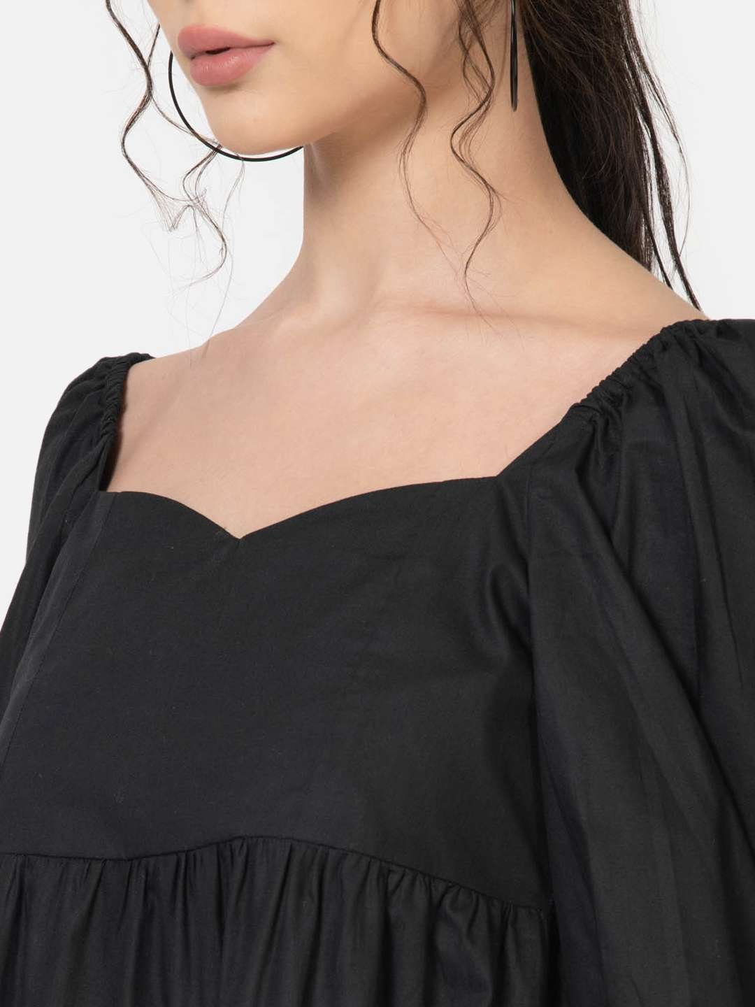 Black Cotton Poplin Maxi Dress Neck Detailing