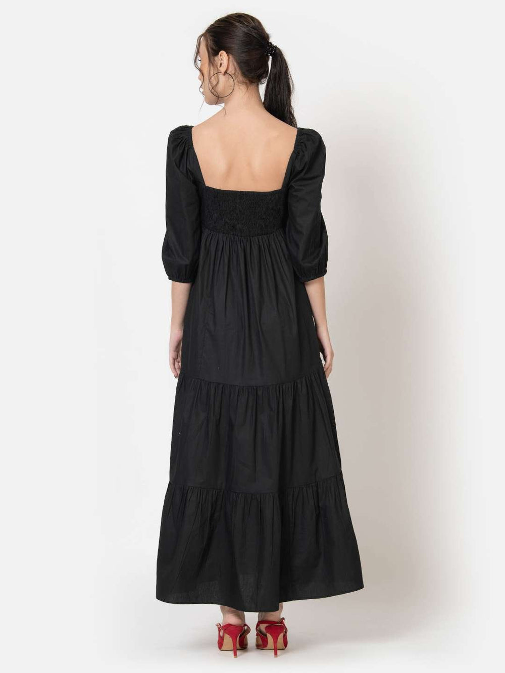 Black Cotton Poplin Maxi Dress Back
