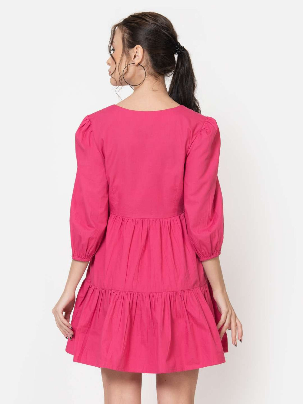 Fuschia Cotton Mini Dress Back