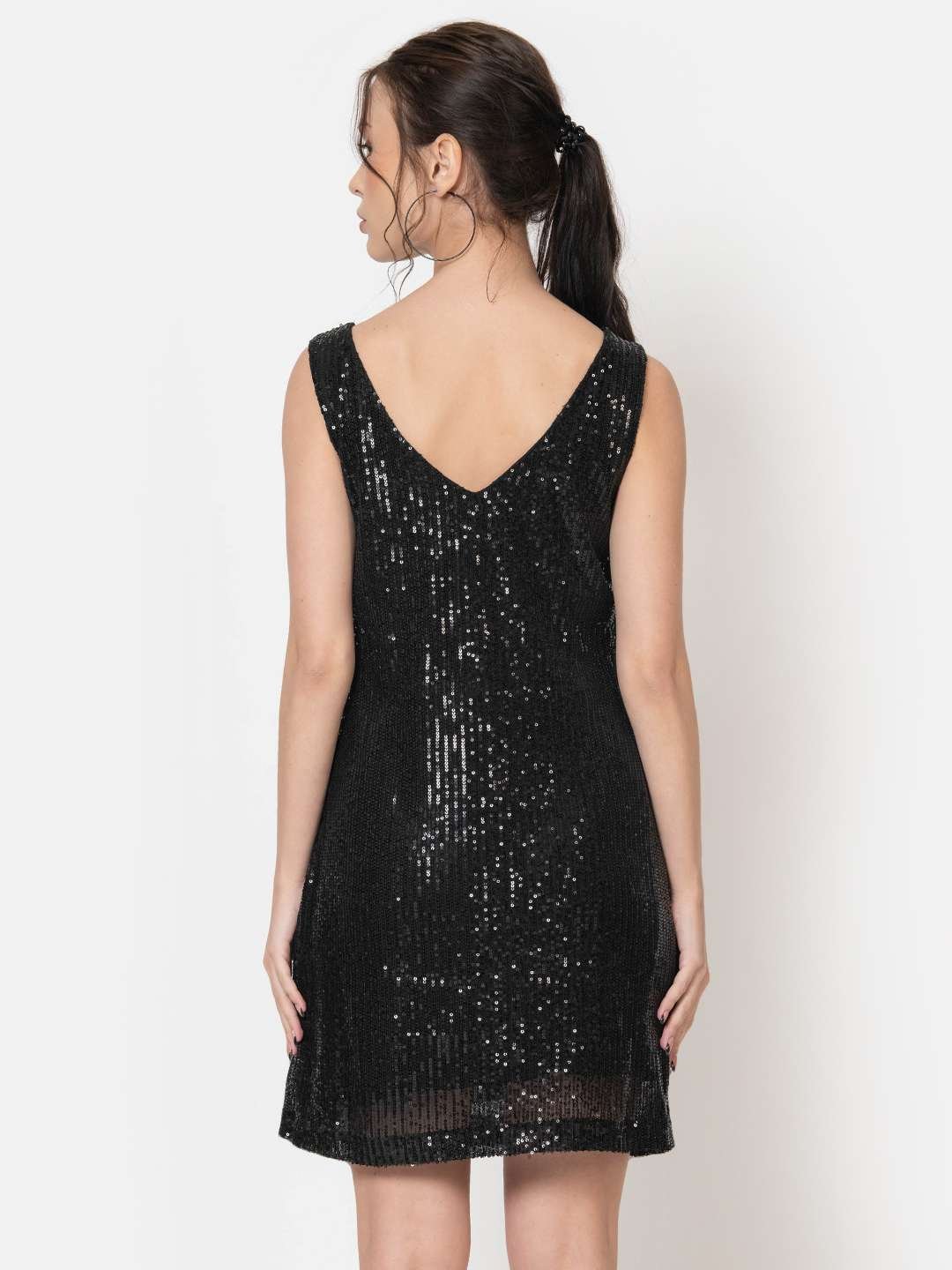 Black Sequin Party Dress Back