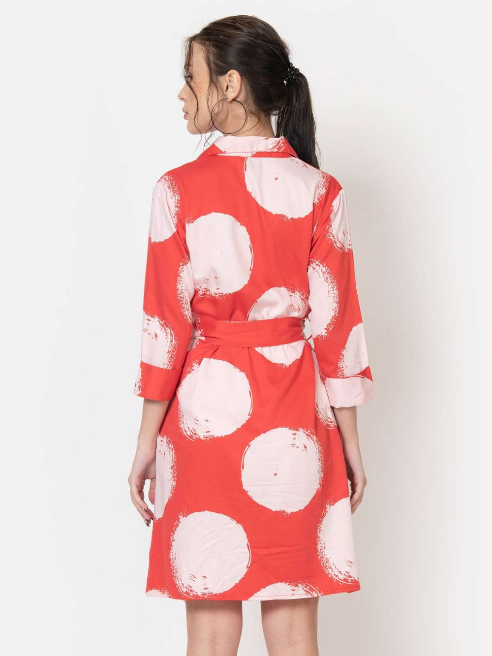 Red Polka Dot Cotton Shirt Dress Back