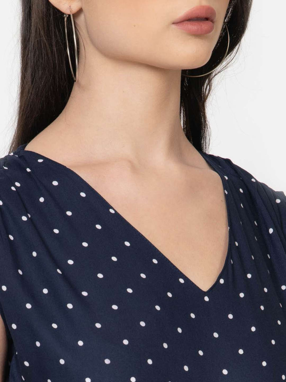 Blue Berry Polka Dot Wide Leg Jumpsuit Neck
