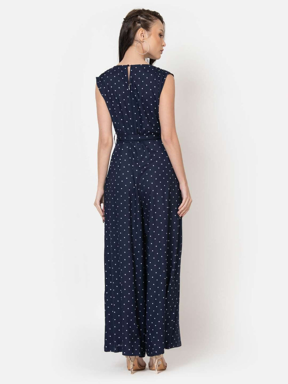 Blue Berry Polka Dot Wide Leg Jumpsuit Back