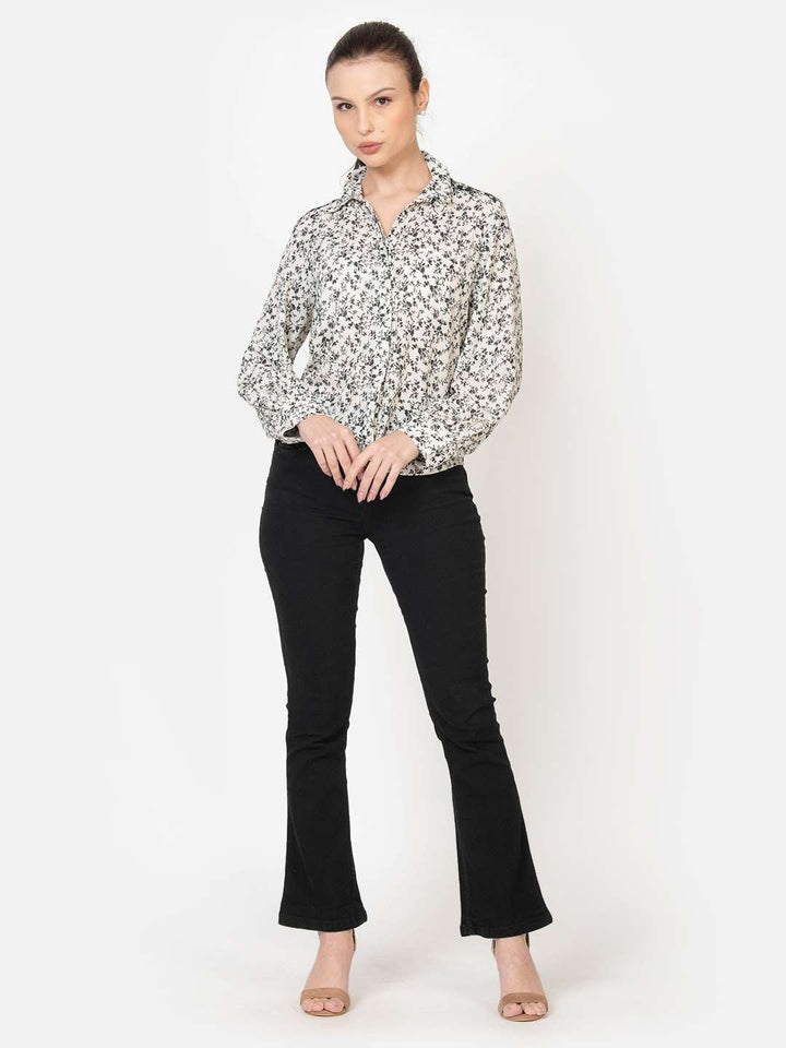 Monochrome Printed Concealed Placket Full Sleeves Button Down Georgette Shirt