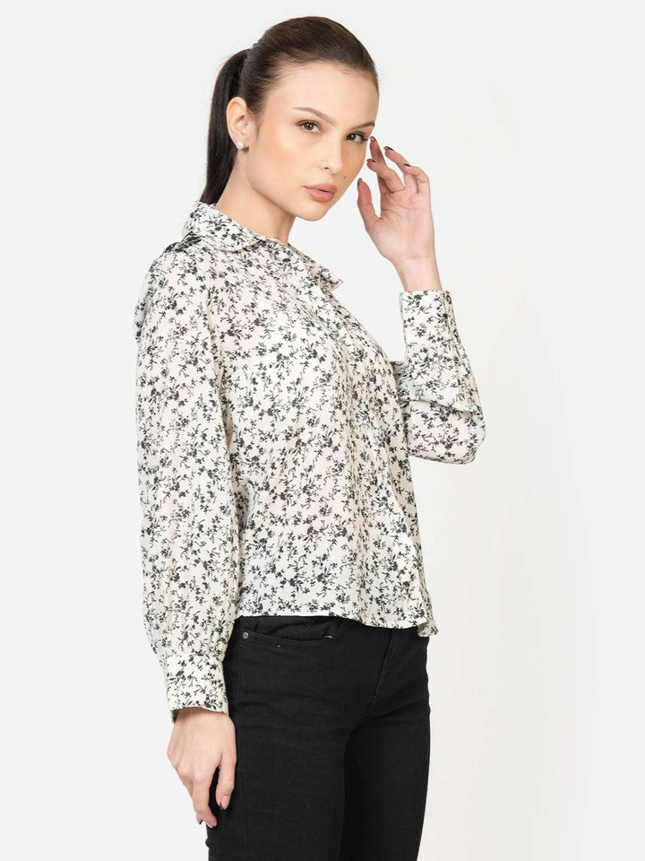 Monochrome Printed Concealed Placket Full Sleeves Button Down Georgette Shirt