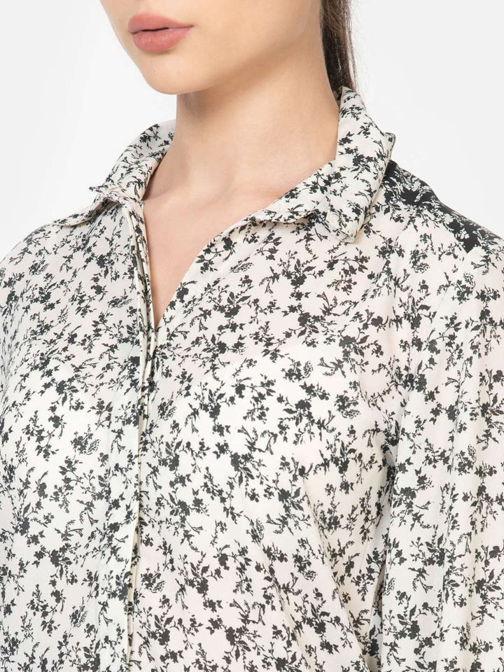 Monochrome Printed Concealed Placket Full Sleeves Button Down Georgette Shirt