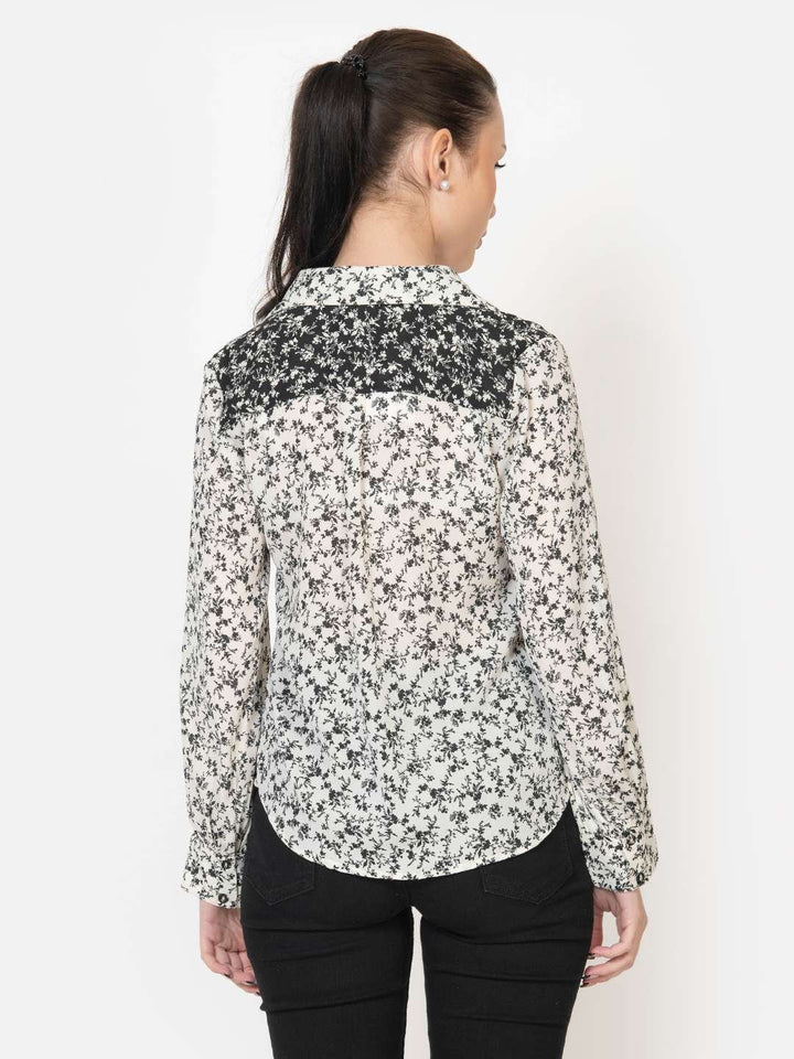 Monochrome Printed Concealed Placket Full Sleeves Button Down Georgette Shirt