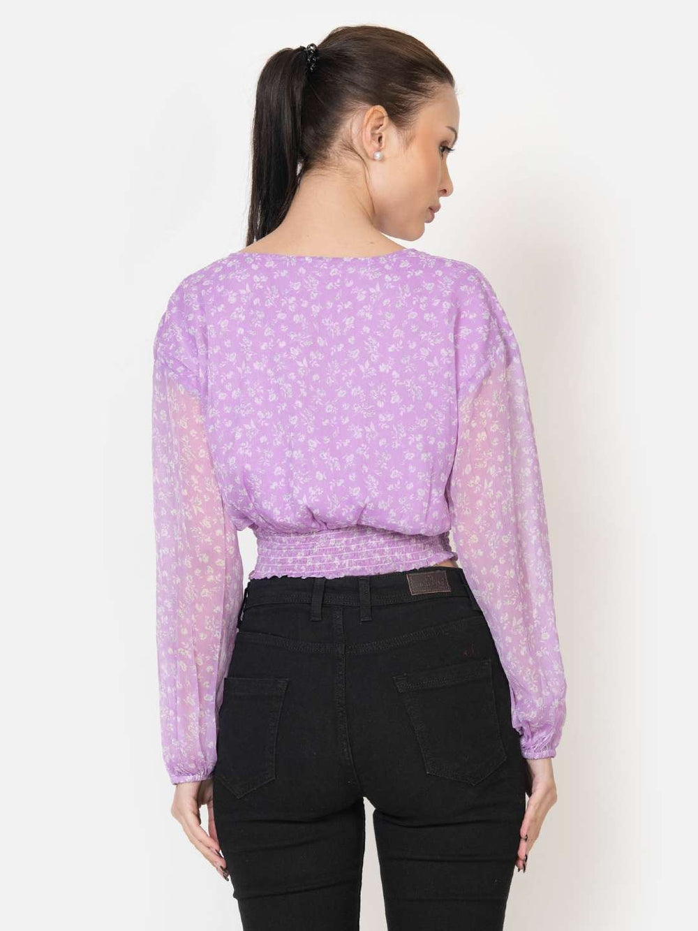 Lavender Chiffon Crop Top Back