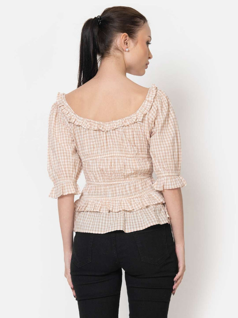Beige Cotton Seersucker Top Back