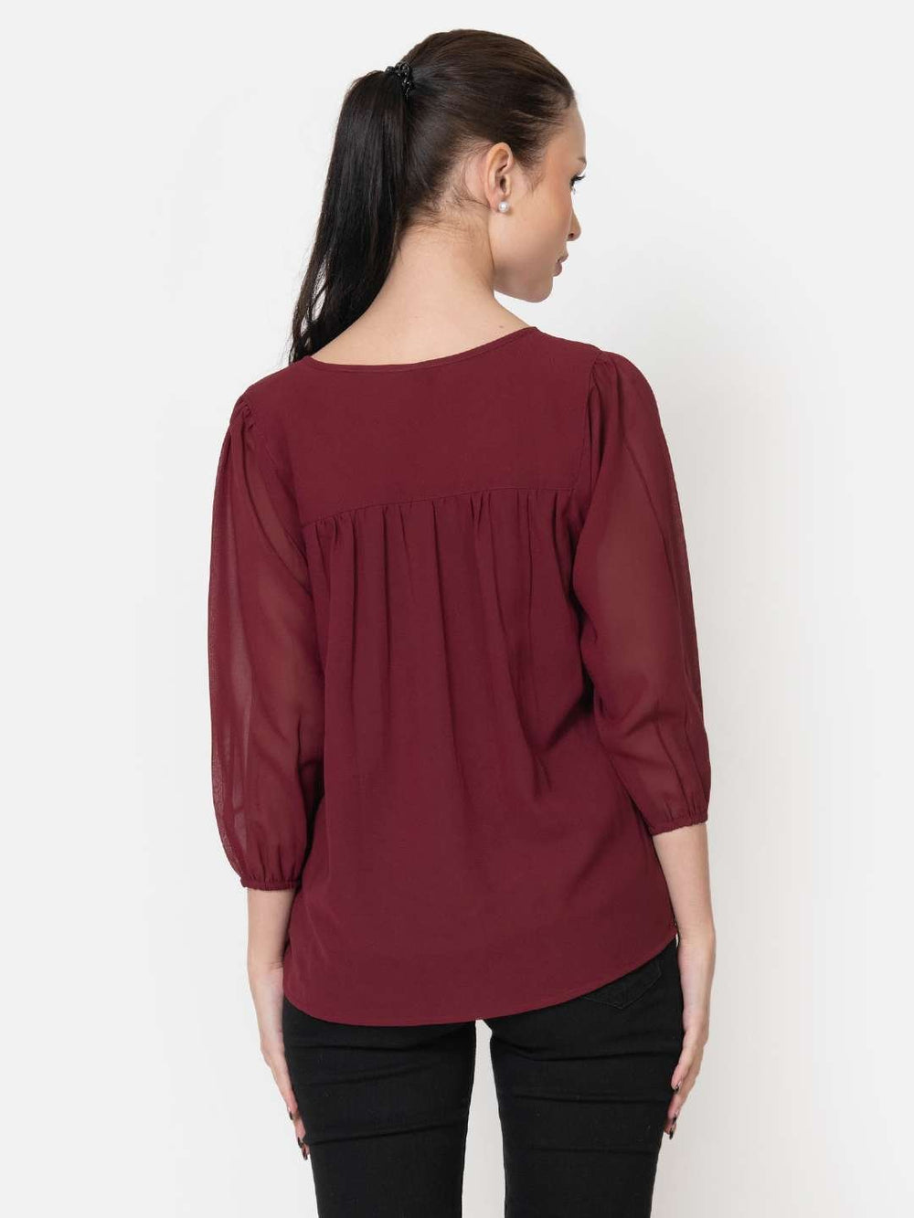 Cardinal Red Georgette Workwear Top Back
