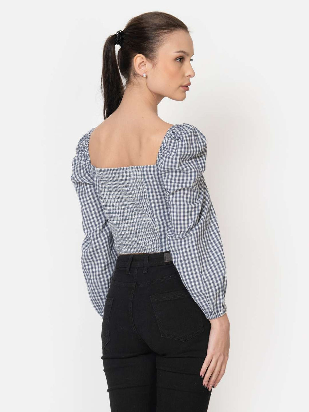 Blue Seersucker Crop Top Back
