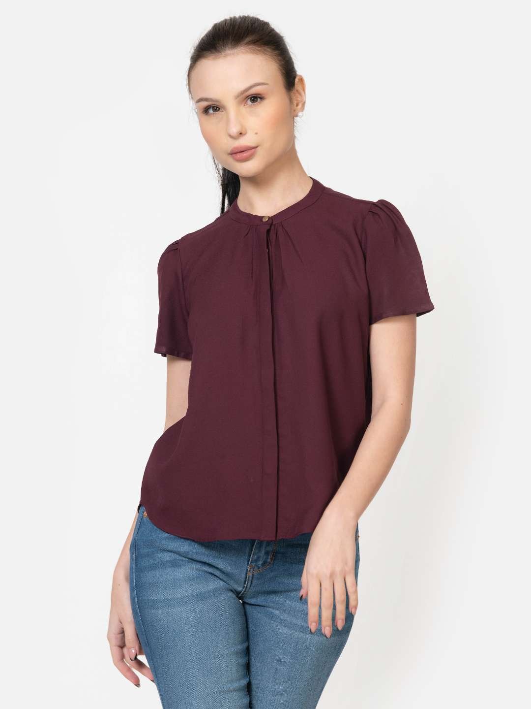 Cardinal Red Georgette Workwear Top Front